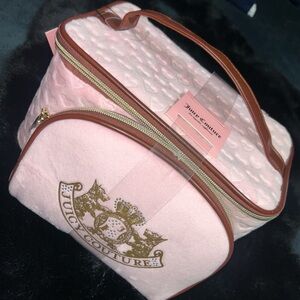 Juicy Couture Pink Quilted Cosmetic Travel Case with small size bag Brown Trim
